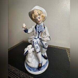 1970’s Vintage Porcelain Figurine Boy Easter Bunny West Europe Decor